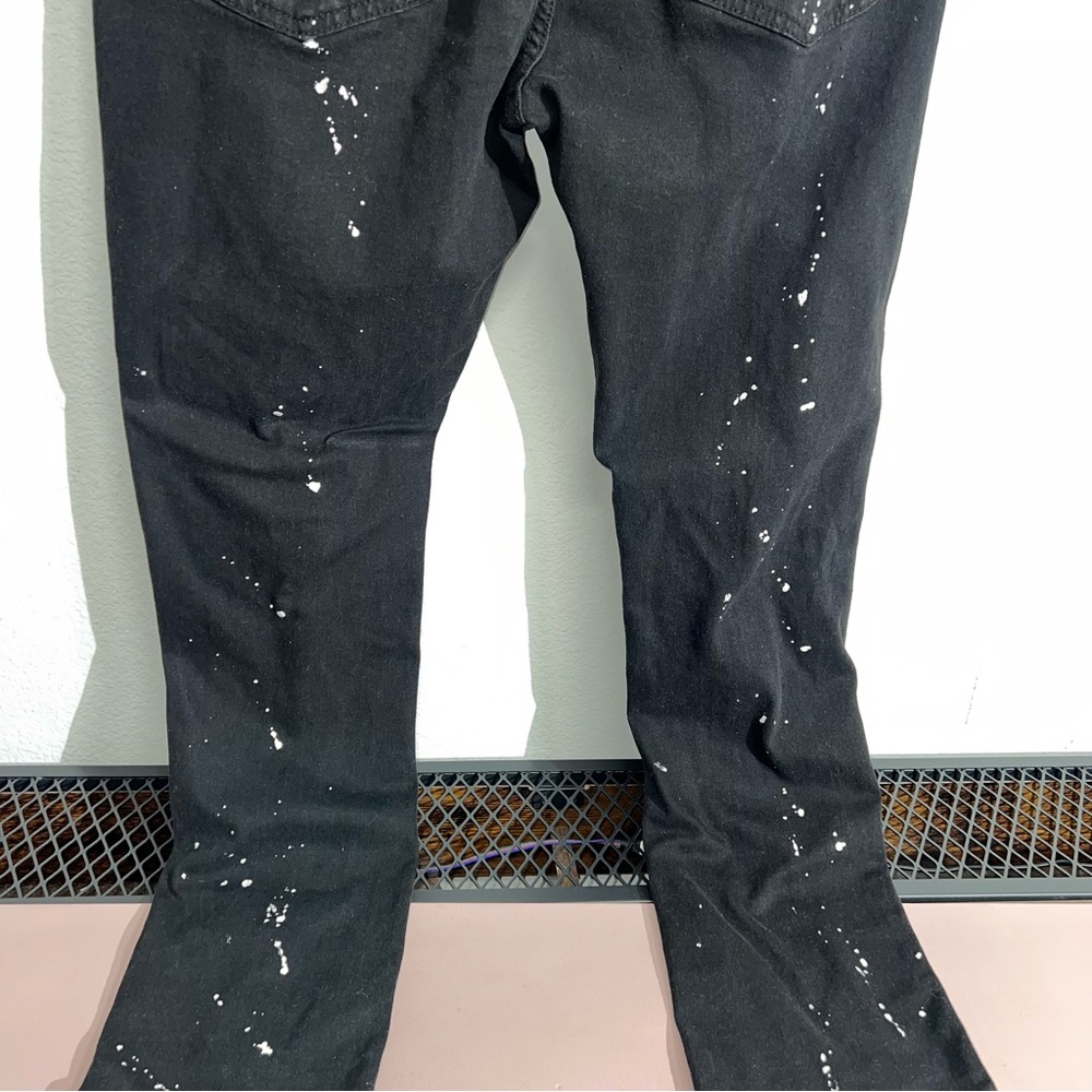 Men's Black Distressed Paint Splatter Jeans Size 40x32 Ripped Spandex Retro Edgy - Picture 9 of 16